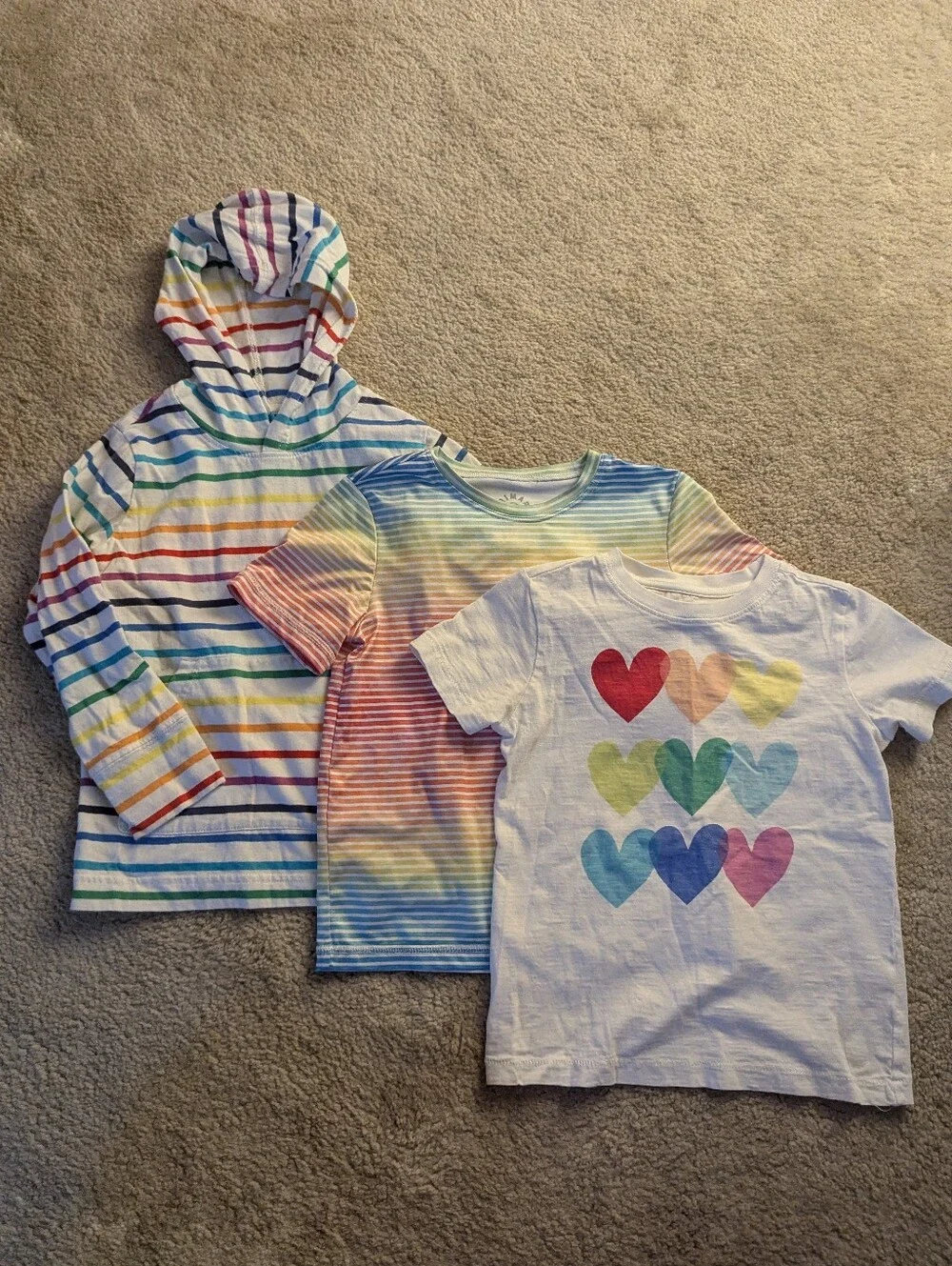 Lot Of 3 Primary Rainbow Stripes/Hearts Shirts Size 4-5
